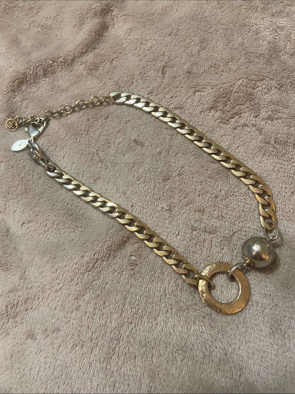 Chico's Gold-Tone Link Necklace with Orb and Ring Pendant